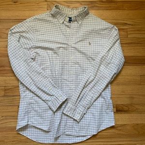 Ralph‎ Lauren Plaid Cream Button Down Long Sleeve Size XL. Custom Fit